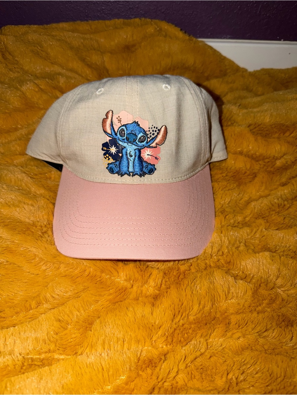 Stitch Embroidered Two-Tone Pink & Cream Baseball Cap